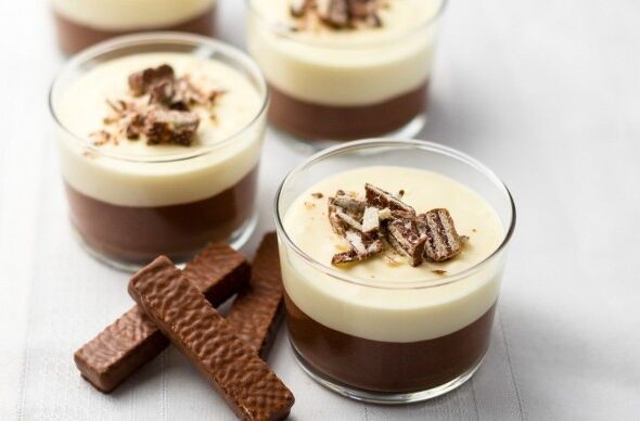 Пудинг шоколадно-ванильный с орехами